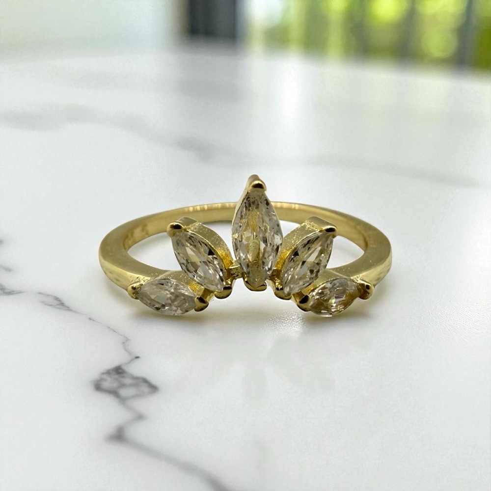 New Gold-Plated Sterling Silver Crown Ring, Size 5